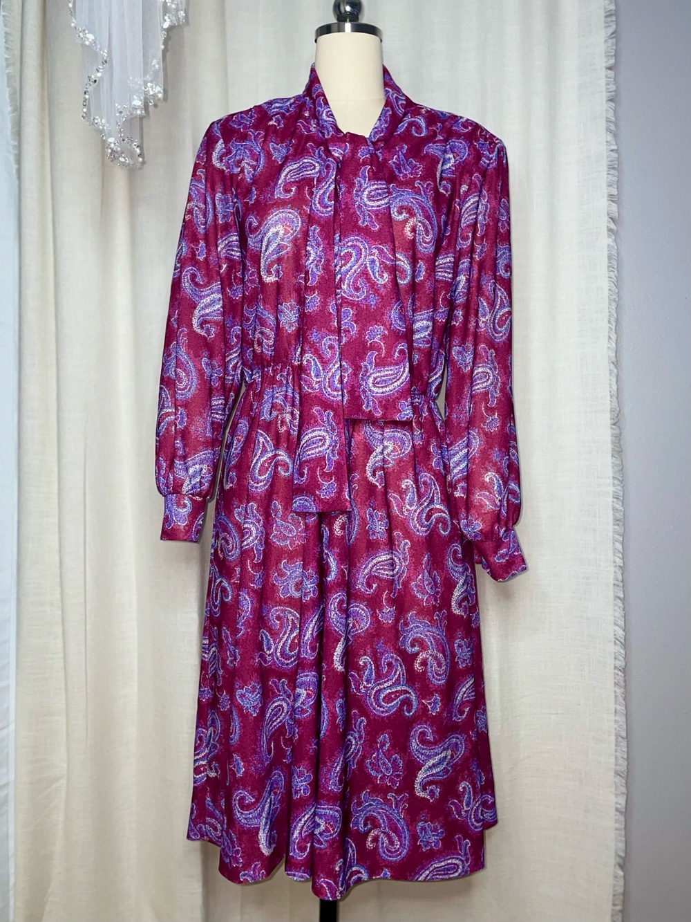 🎨VNTG Anthony Richards Midi Dress Pink Purple Paisley Size S/M